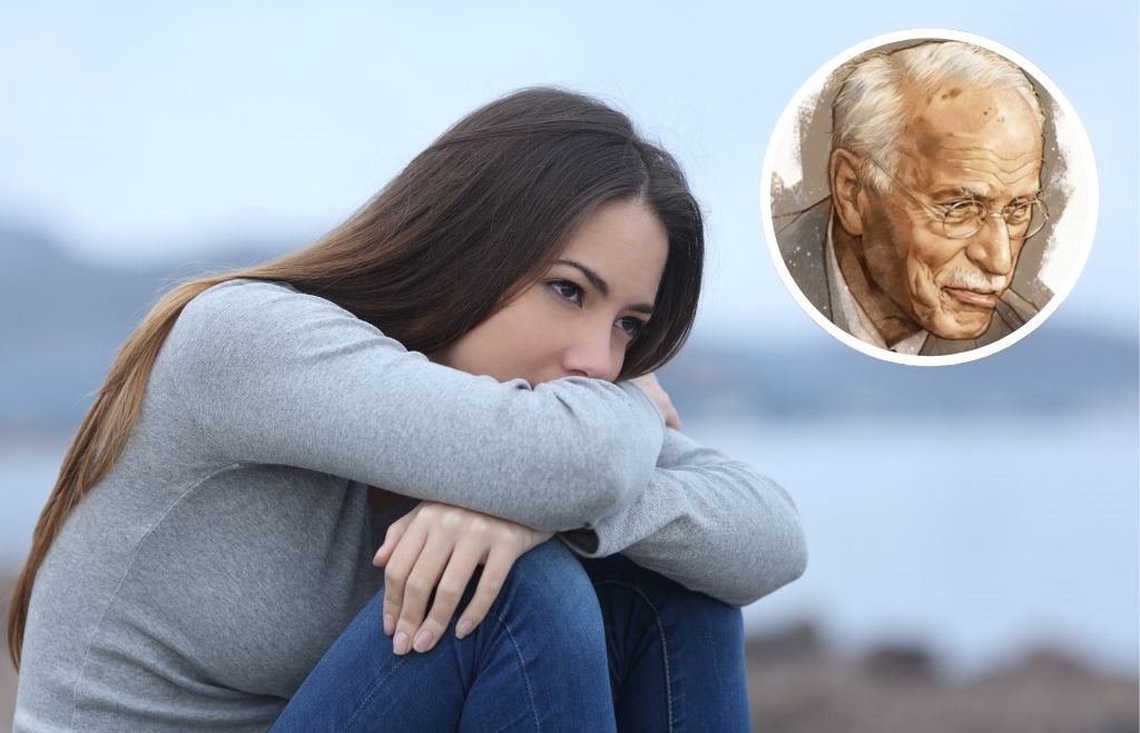 Tužna devojka sedi na obali i Jung