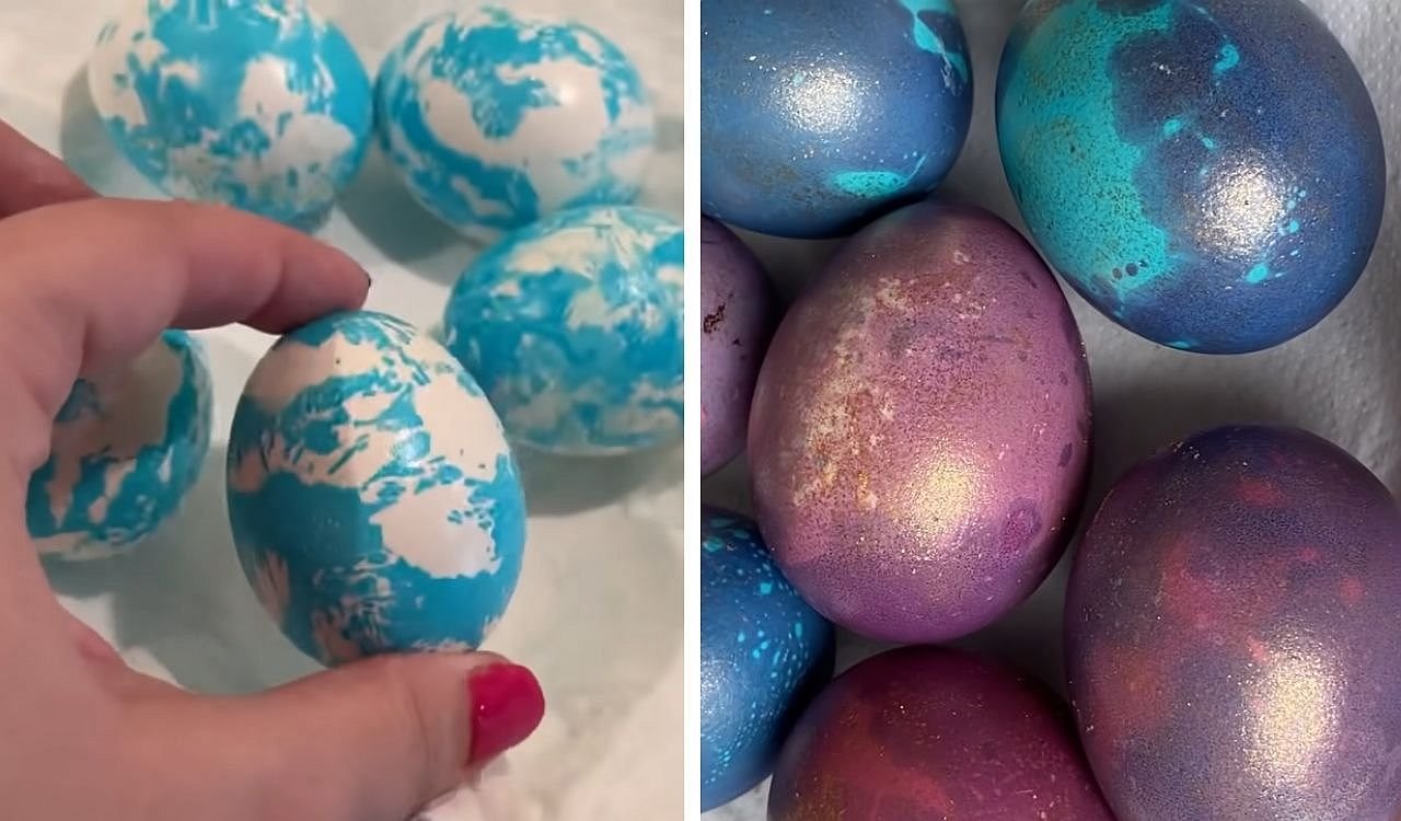 Farbanje jaja za Uskrs efekat putera i ulja.