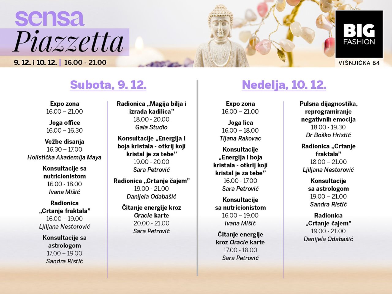 Sensa piazzetta program subota i nedelja.