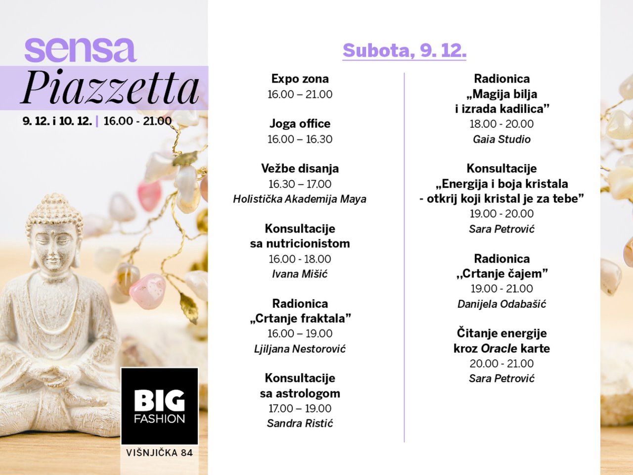 Sensa piazzetta proigram subota 9. decembar.