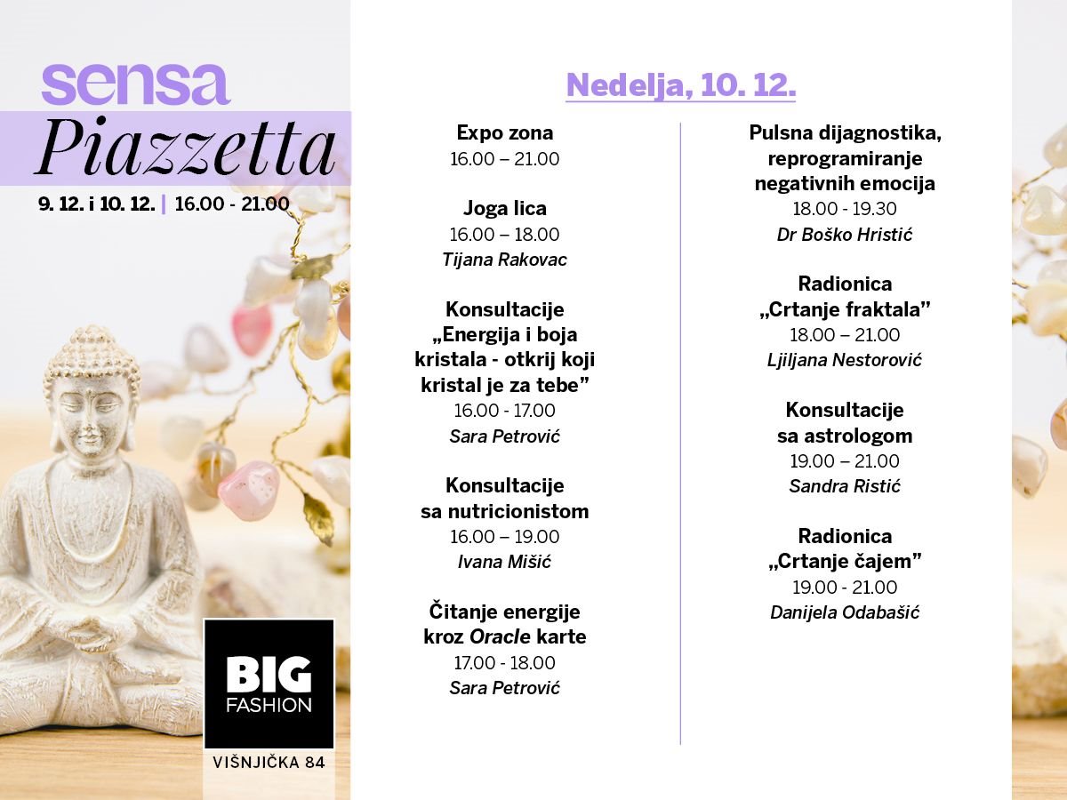 Sensa piazzetta program nedelja 10. decembar.