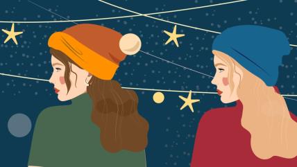 Ilustracija devojaka za Novu godinu