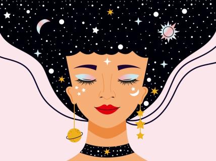 Ilustracija devojek u kosmosu za horoskop