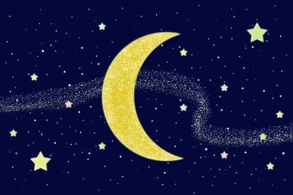 Mlad Mesec i zvezde na nebu