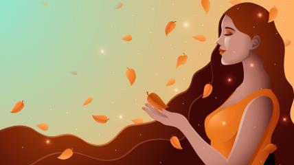 Ilustracija devojke koja hvata opalo lišće za dnevni horoskop