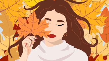 Ilustracija devojke sa uvelim listom za dnevni horoskop