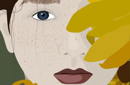 Ilustracija devojka i lišće u jesen