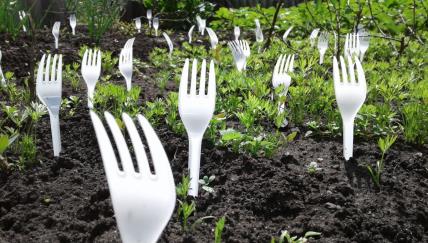 Plastične viljuške zabodene u zemlju