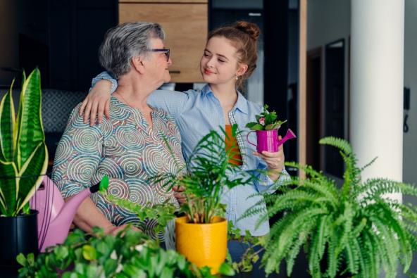 Baka i unuka gaje cveće