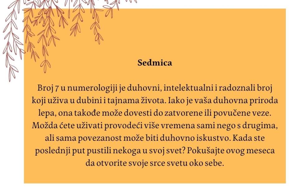 Jedinica U numerologiji broj 1 povezuje se sa nezavisnošću, rivalstvom i željom za slobodom. Međutim, pronalaženje ravnoteže može značiti da se ovog meseca morate više fokusirati na svoju vezu . Fokusiranje na one (7)